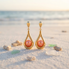 Reef & Stone Coral Drop Earrings - gold plated freshwater pearl earrings on Australian beach